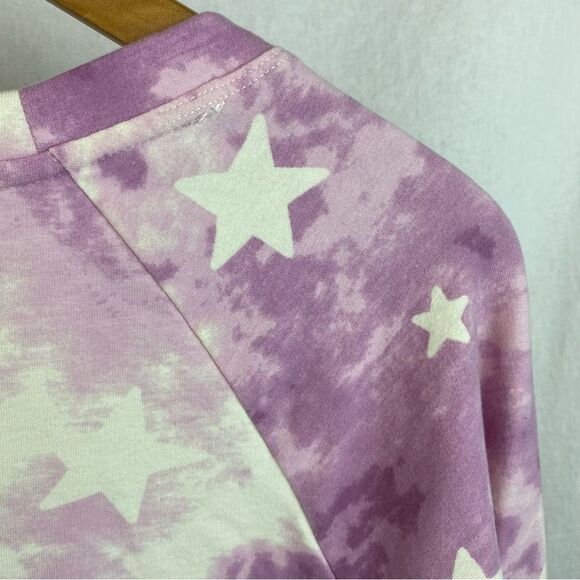 Wildfox Purple & White Tie Dye Star Long Sleeve Cropped Crewneck Sweatshirt M - Picture 6 of 9